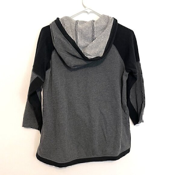 REEBOK Dark Gray Black Colorblock 3/4 Sleeve Pullover Hoodie Sweatshirt ALTERED - Picture 8 of 13